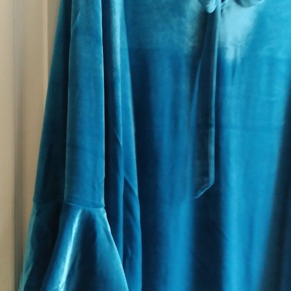 THE LIMITED Size L Mykonos BLUE Velvet Bell Sleeve Keyhole Tie Back Blouse ~New - Picture 12 of 12